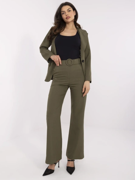 Khaki rozšířené kalhoty z elegantní tkaniny – BASIRA