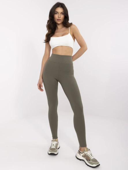 Khaki sportovní legíny basic s žebrovaným efektem – TAVELLA