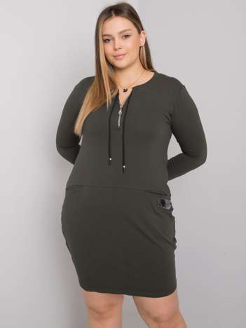 Tmavě khaki plus size sportovní šaty ORIELLE s kapsami