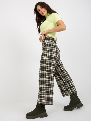 Khaki široké vlněné culottes LAKERTA v kostce – MELENA