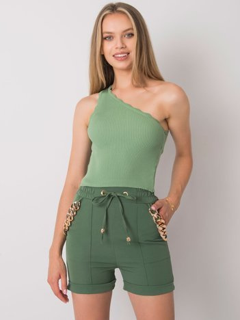 Khaki elegantní kraťasy s řetízky FLANNERY