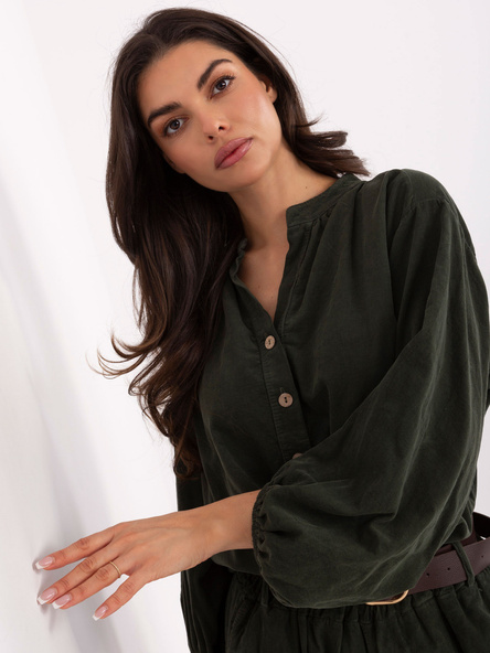 Khaki manšestrová halenka ITALY MODA s balonovým rukávem – ILLARIA