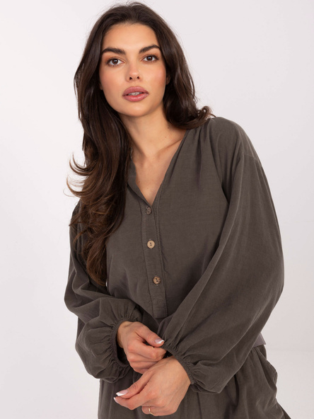 Khaki manšestrová košilová halenka ITALY MODA s knoflíky – ILLARIA