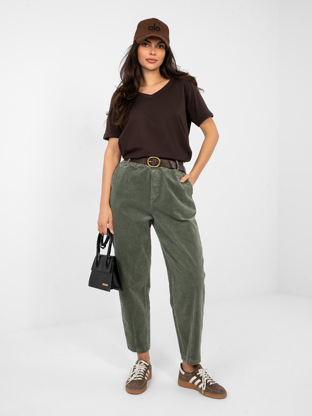 Khaki manšestrové kalhoty v délce 7/8 – JENETTE