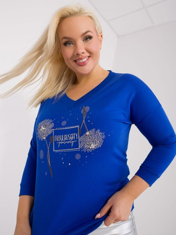 Kobaltová plus size halenka BRILANTO s potiskem