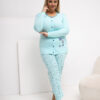 Mátové bavlněné pyžamo PHYLLIS plus size s rozepínací blůzou