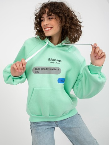 Mintová oversize kangaroo mikina s potiskem – VERINA