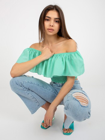 Mátová crop halenka s volánem NOEMIELLE