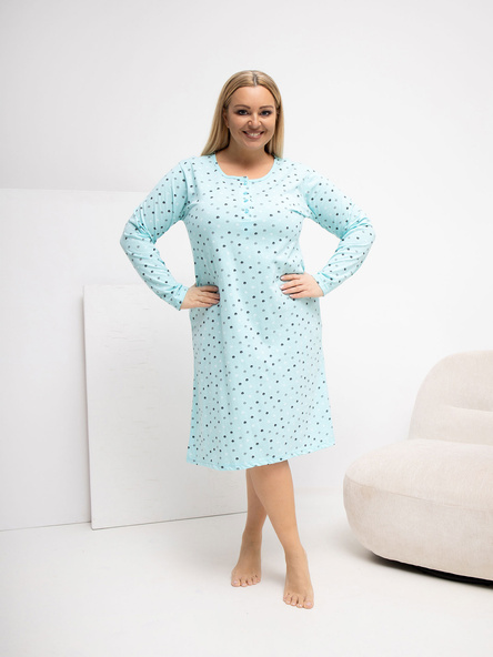 Mátová plus size noční košile MARICICA s knoflíčky u výstřihu