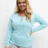 Mátové bavlněné pyžamo FATMIRA plus size s kvítky