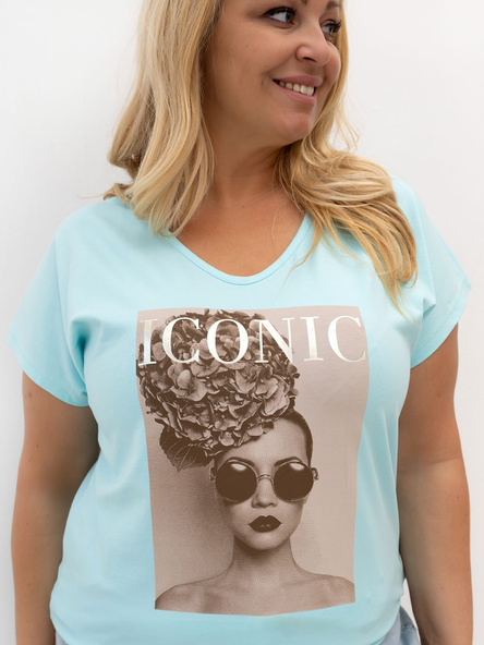 Mátové plus size tričko CYRIELLA s nápisovým potiskem