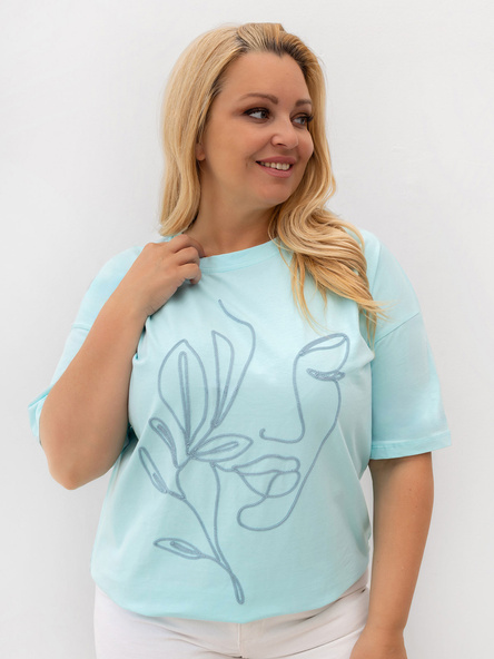 Mátové plus size tričko PAVIELA s vyšívaným detailem