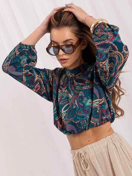 Petrolejová crop halenka MIAROSE s paisley vzorem