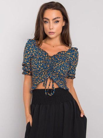 Tmavě modrá květovaná crop halenka YSADORA