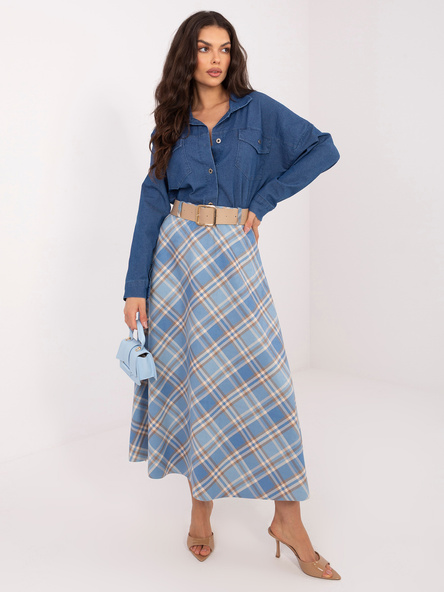 Modrá elegantní maxi sukně s páskem – ZINORIA