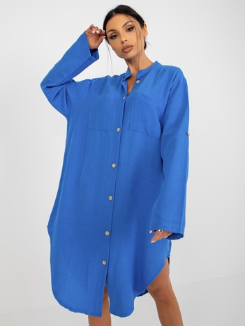 Modré oversize midi šaty SABINA s knoflíkovou légou