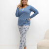 Modré bavlněné pyžamo FILIZ plus size s květinami