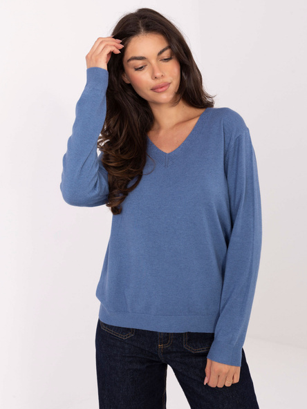 Modrý plus-size basic svetr SANITA s dlouhým rukávem