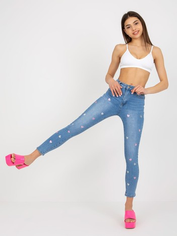 Modré skinny džíny s printem – LEONILLA