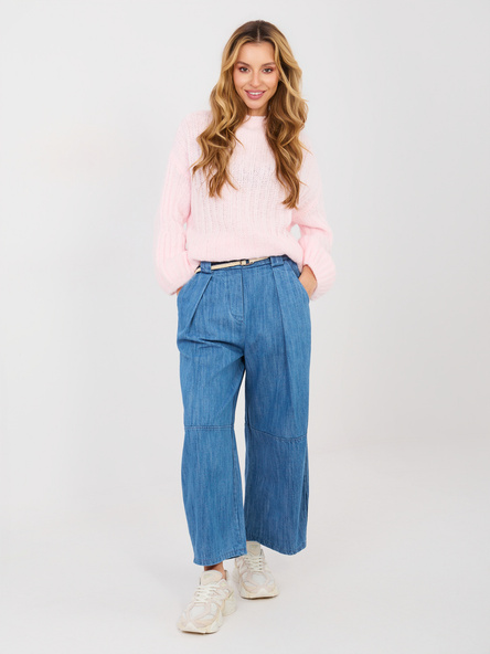 Modré wide leg džíny s vysokým pasem a 7/8 nohavicí – AMARANTHE