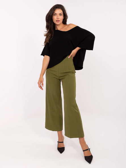 Olivové culotte kalhoty RUE PARIS bez kapes – FENELIS