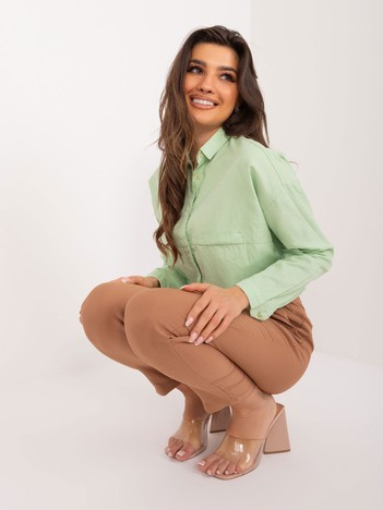 Pistáciová oversize košile BY POMMES LIFE na knoflíky – ALDORIA
