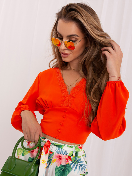 Oranžová crop halenka AGATHIELLE s balonovými rukávy