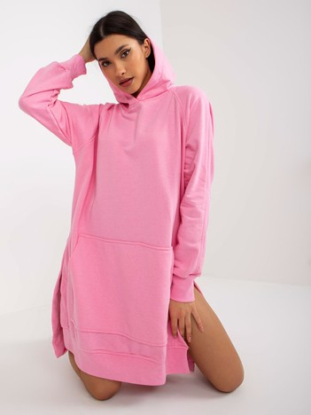 Růžové oversize mikinové šaty s kapucí – ZELORA