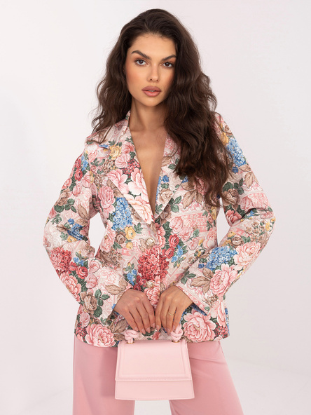 Růžové elegantní sako s květinovým potiskem ITALY MODA – QEVIANA