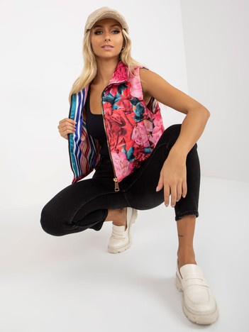 Růžová květovaná vesta VEZIRE s pružnými lemy