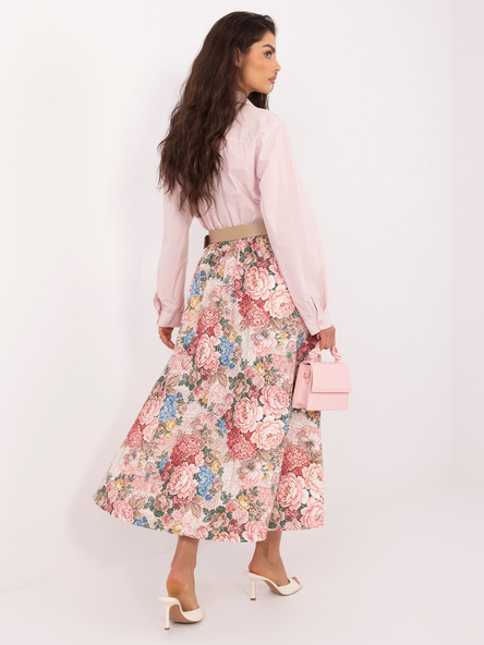 Růžová květovaná elegantní midi sukně – YELORIA