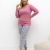 Růžové bavlněné pyžamo JANNIE plus size s blůzou a kalhotami