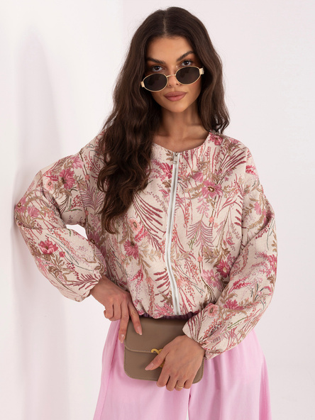 Růžová přechodová bunda s rostlinným potiskem ITALY MODA – QEVIALIA