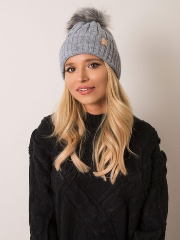 Šedá hřejivá zimní čepice s vlnou – EMMA