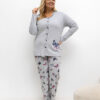 Šedé bavlněné pyžamo VALÉRIA plus size s rozepínací blůzou
