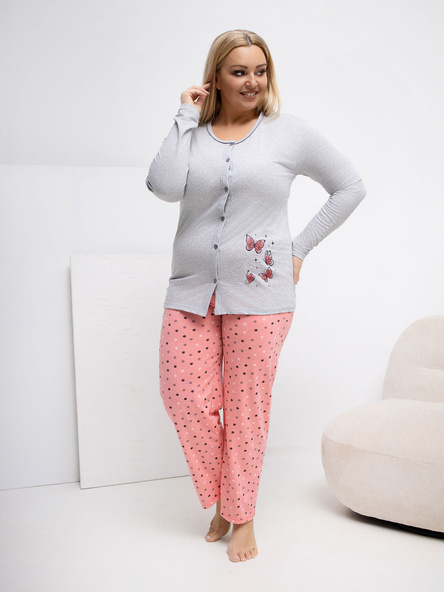 Šedé dvoudílné pyžamo PHYLLIS plus size z bavlny