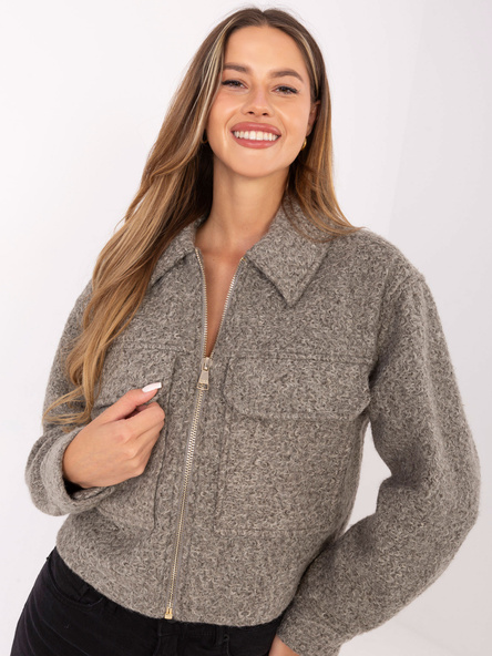 Šedá krátká boucle bunda na zip SUBLEVEL – TALISSA