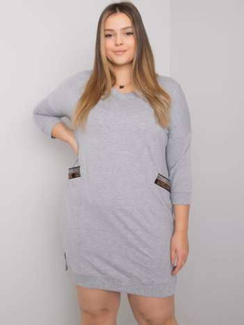 Šedé melírované plus size sportovní šaty SUSAN s kapsami