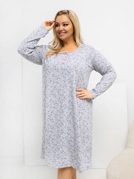 Šedá plus size noční košile NATELLA s květinami