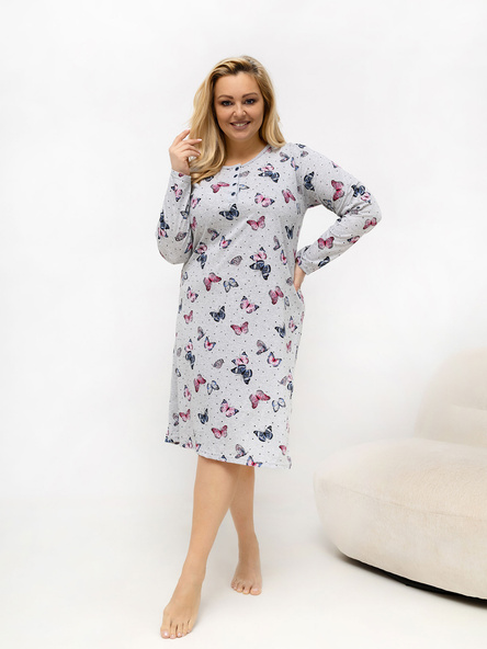 Šedá plus size noční košile HEDDA s motýly