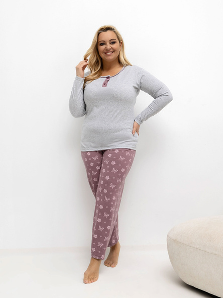 Šedé bavlněné pyžamo ROZÁLIA plus size s motýly