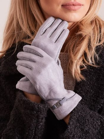 Šedé elegantní dámské rukavice s ozdobnou přezkou – ALENA