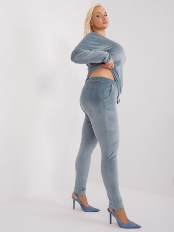 Šedomodrý viskózový velurový komplet Jeanne Plus size – DALANA