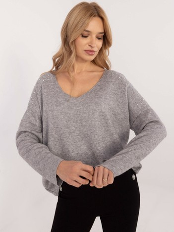 Šedý oversize svetr NADDA s aplikacemi