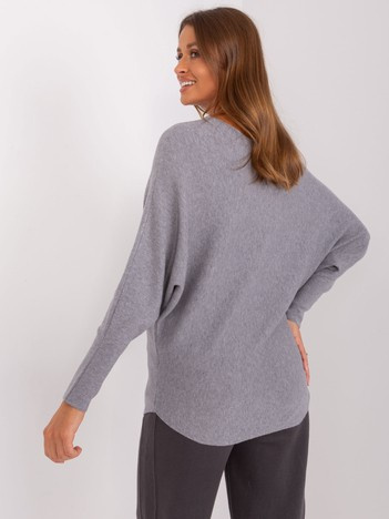Šedý oversize svetr JELICA s lodičkovým výstřihem