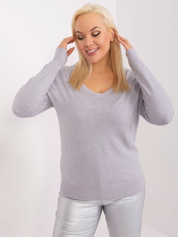 Šedý plus size svetr SHQIPE s výstřihem do V