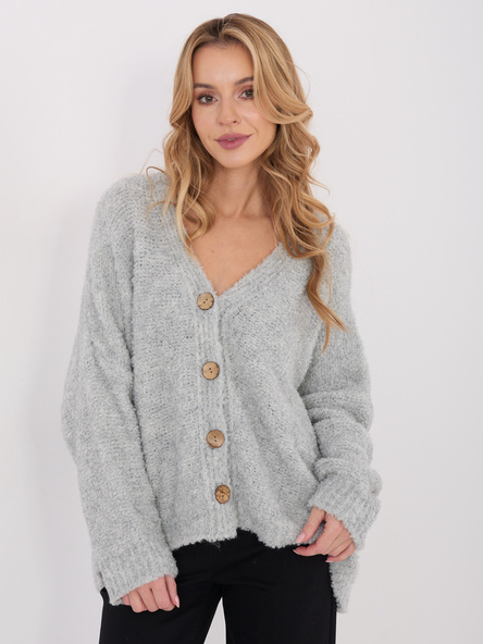 Šedý oversize bouclé svetr VALDÍS