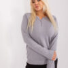 Šedý plus-size svetr ZEHRA s knoflíky u výstřihu