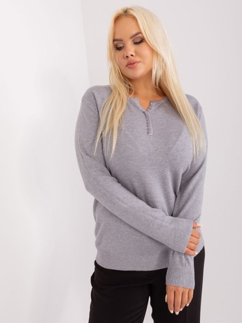 Šedý plus-size svetr ZEHRA s knoflíky u výstřihu