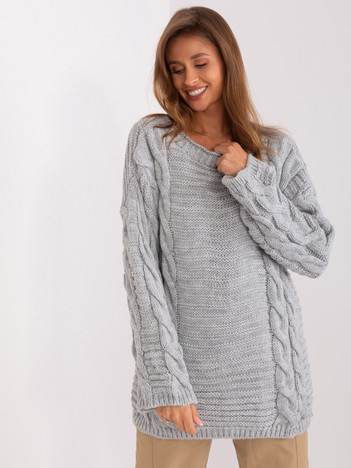 Šedý oversize svetr AURÉLIE s copánky a vlnou